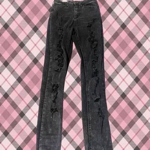 Women’s Black High Rise Skinny Fit Ripped Emo Grunge Alt Aesthetic Jeans